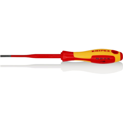 KNIPEX 98 20 35 SL Schraubendreher (Slim) für Schlitzschrauben isolierender Mehrkomponenten-Griff, VDE-geprüft brüniert 202 mm