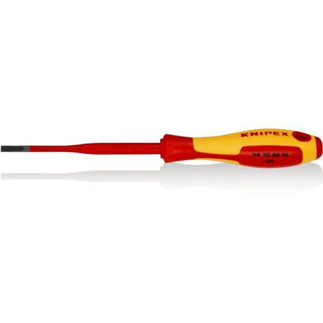 KNIPEX 98 20 40 SL Tournevis (Slim) pour vis à tête fendue poignée isolante bi-matière, certifiée VDE brunie 202 mm