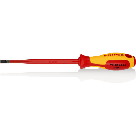 KNIPEX 98 20 65 SL Schraubendreher (Slim) für Schlitzschrauben isolierender Mehrkomponenten-Griff, VDE-geprüft brüniert 262 mm