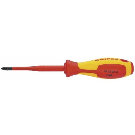 KNIPEX 98 24 01 SLS Giraviti (Slim) PlusMinus Phillips® impugnatura isolante, in materiale bicomponente, collaudato VDE brunita 187 mm