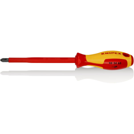 KNIPEX 98 24 03 Schraubendreher für Kreuzschlitzschrauben Phillips® isolierender Mehrkomponenten-Griff, VDE-geprüft brüniert 270 mm