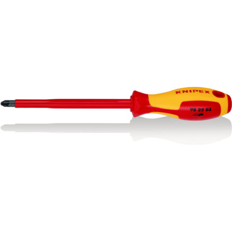 KNIPEX 98 25 03 Tournevis pour vis à tête cruciforme Pozidriv® poignée isolante bi-matière, certifiée VDE brunie 270 mm