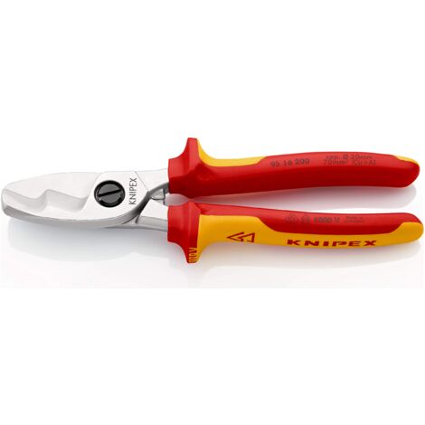 Knipex Cesoia per Cavi con Doppio Tagliente Cromata, Isolati con Manici Rivestiti in Materiale Bicomponente, Collaudati Vde 200 Mm 95 16 200