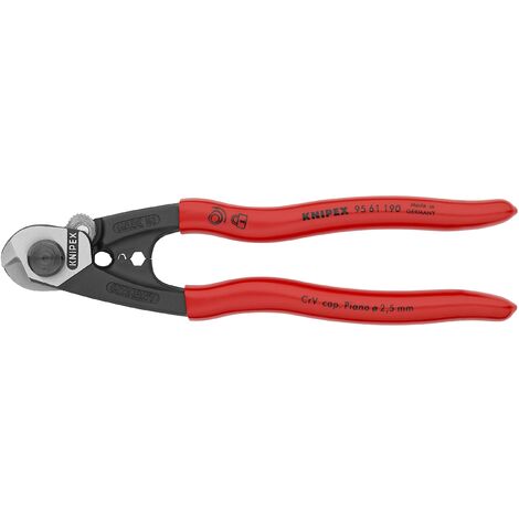 Knipex Cesoia per Funi in Acciaio Forgiata Rivestiti in Resina Sintetica 190 Mm (Confezione Self-Service/Blister) 95 61 190 Sb