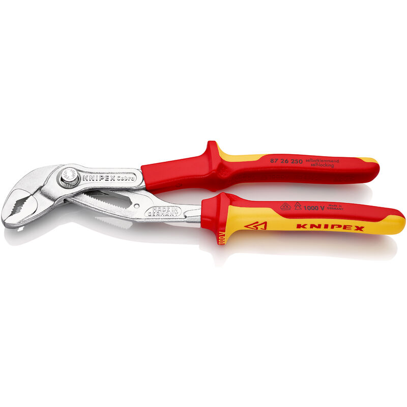 Knipex - 87 26 250 Cobra® vde Pince multiprise de pointe, isolée isolées par gaines bi-matière, certifiées vde chromée 250 mm