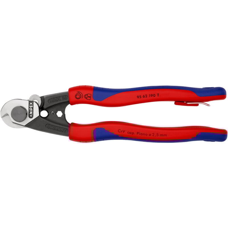 Knipex - 95 62 190 t Pince coupe-câbles Adapté pour (technique d'isolation) bague d'extrémité pour câbles bowden 7 mm 7