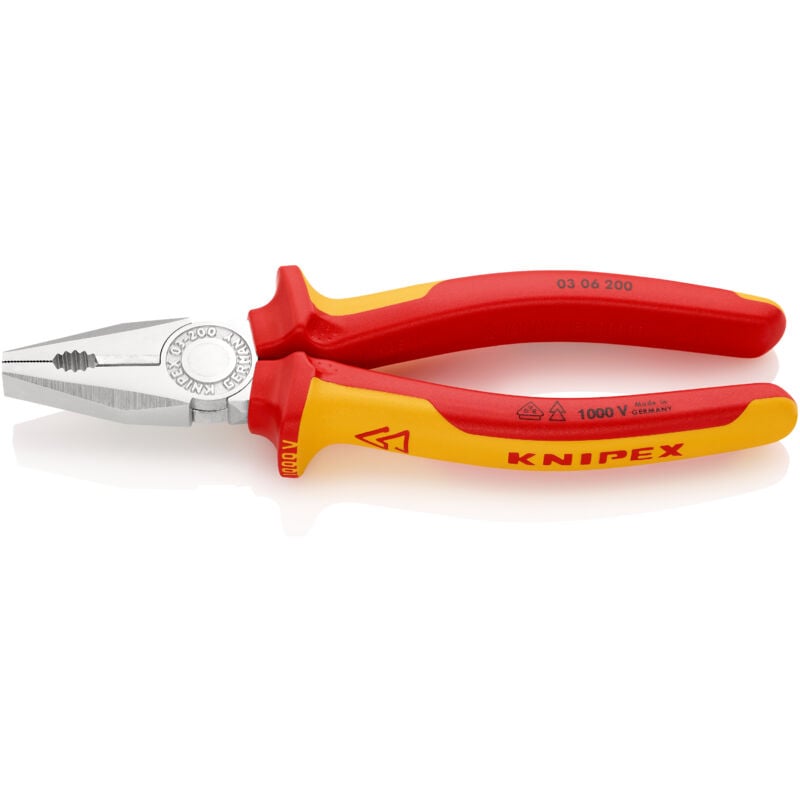 Image of KNIPEX 03 06 200 SB Kombizange isoliert mit Mehrkomponenten-Hüllen, VDE-geprüft verchromt 200 mm