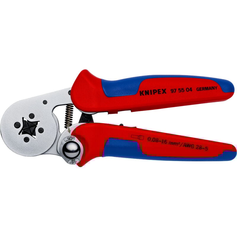Knipex - 97 55 04 sb Pince à sertir auto-ajustable pour embouts de câble avec accès latéral avec gaines bi-matière chromée 180 mm (carte LS/blister)