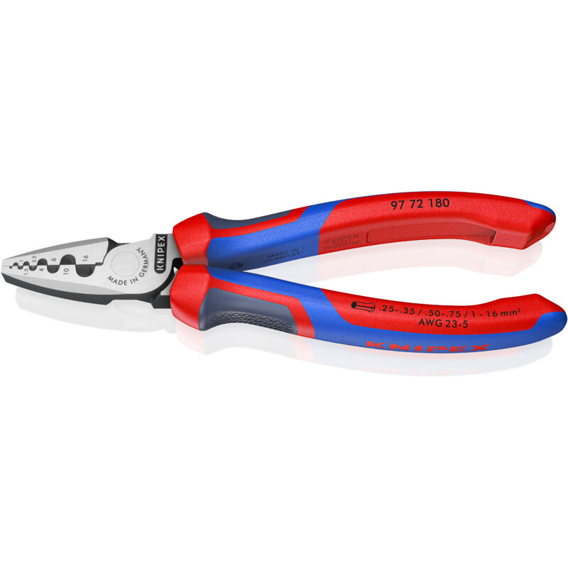 Knipex - 97 72 180 Pince à sertir pour embouts de câble 0.25 à 16 mm²