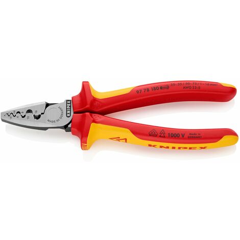 Knipex Pinza per Serrare Terminali a Bussola Isolati con Manici Rivestiti in Materiale Bicomponente, Collaudati Vde 180 Mm 97 78 180
