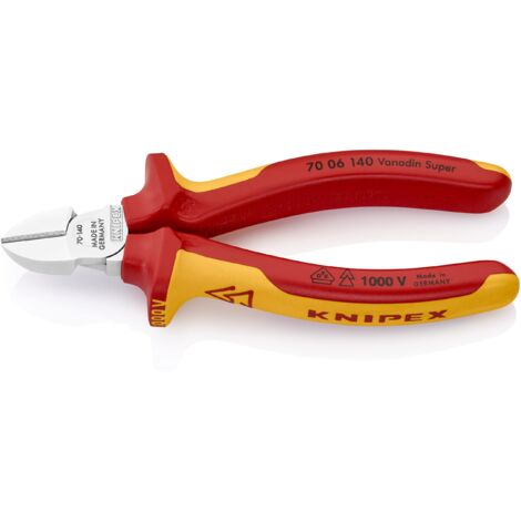 Knipex Tronchese Laterale per Meccanica Cromata, Isolati con Manici Rivestiti in Materiale Bicomponente, Collaudati Vde 140 Mm 70 06 140