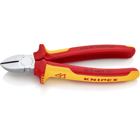 Knipex Tronchese Laterale per Meccanica Cromata, Isolati con Manici Rivestiti in Materiale Bicomponente, Collaudati Vde 180 Mm 70 06 180