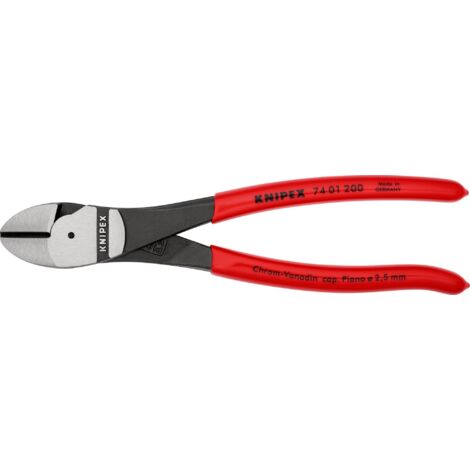 Knipex Tronchese Laterale per Meccanica Tipo Forte Bonderizzata Nera, Rivestiti in Resina Sintetica 200 Mm (Confezione Self-Service/Blister) 74 01 200 Sb