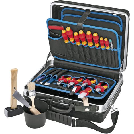 Knipex Werkzeugkoffer Basic, Montagekoffer bestückt mit Grundausstattung VDE Elektroinstallation, Strapazierfähige Ausführung aus ABS-Material, schwarz (00 21 05 HLS)
