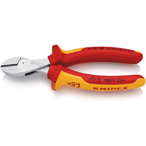 Knipex X-Cut Kompakt-Seitenschneider hochübersetzt isoliert mit Mehrkomp.-Hüllen, VDE-geprüft, verchromt, 160 mm