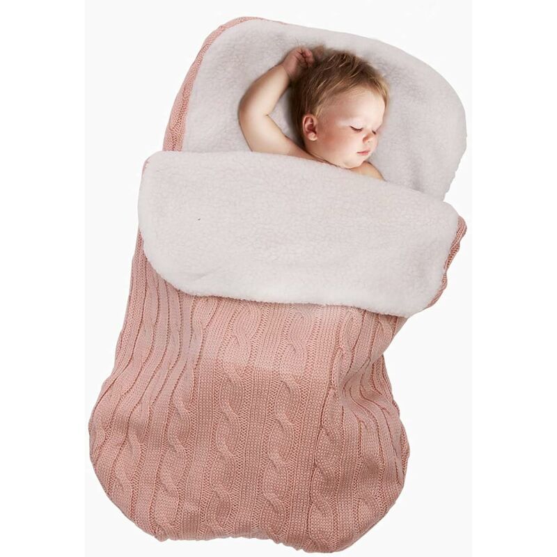 Knitted Swaddle Blanket for Newborn Baby Girls or Boys Thick Fleece Sleeping Bag Lightweight Soft Unisex Winter Nursery Sleeping Bag for Baby 0-12