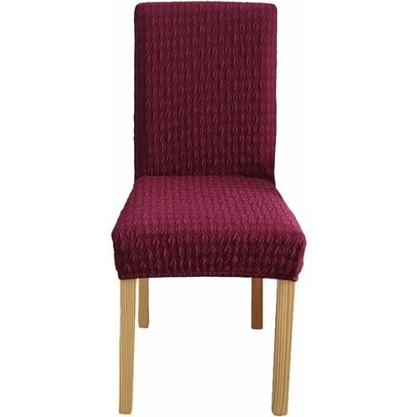 Knitting Chair Covers, Jacquard Plain Dining Chair Slipcover for Home Restaurant Banquet High Back Chair Protective Cover (Red wine 1 PCS)