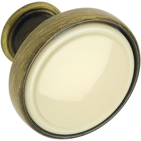Knopf Anaheim 2 ø 30 mm,Tiefe 26 mm, ZN/Kunststoff altmessing brüniert/beige