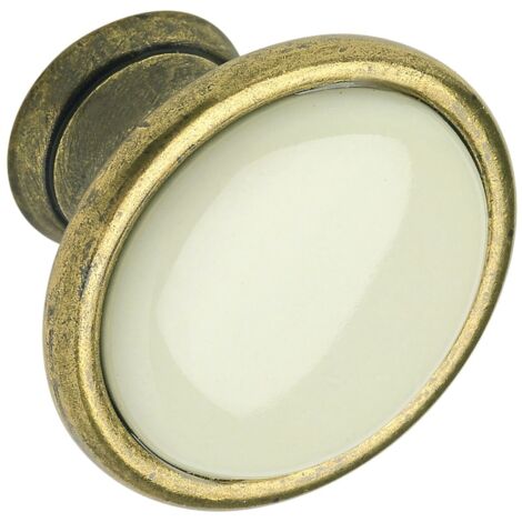 Knopf Oxnard ø 29 mm, Porzellan/ZN hellbeige/altmessing brüniert