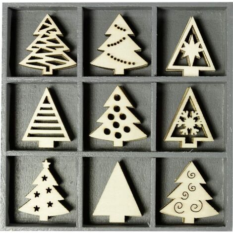 Knorr Prandell Scatola Ornamenti in Legno Alberi di Natale 10.5x10.5cm, Naturale, 45 unità
