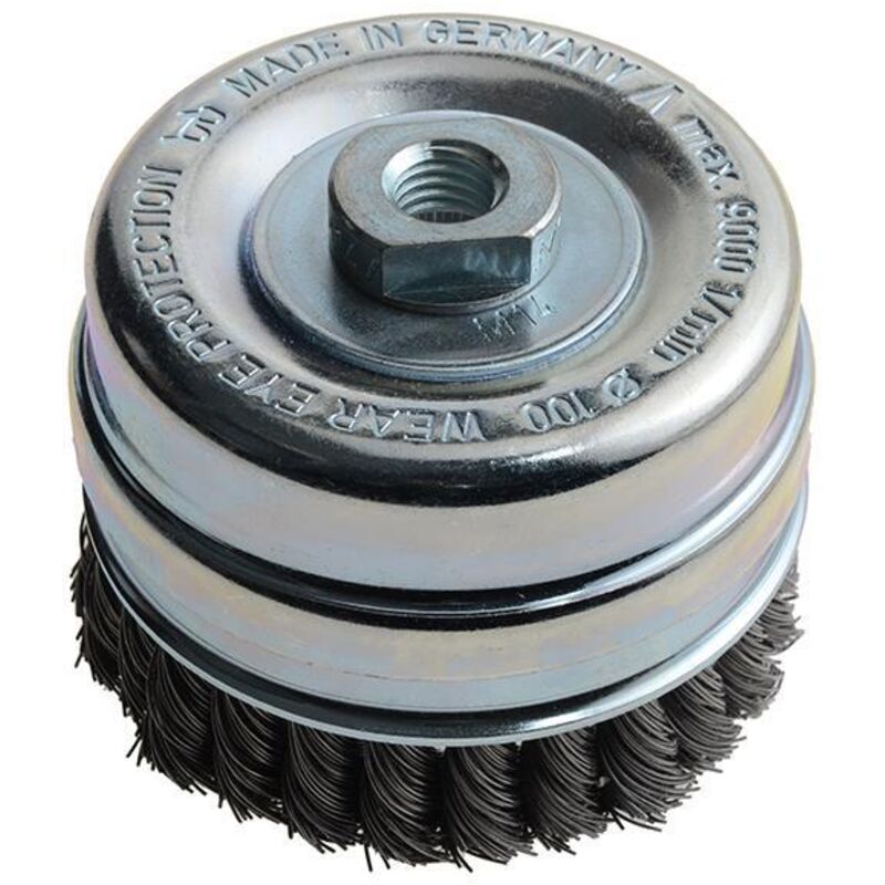 Lessmann® Lessmann 486.217 Knot Cup Brush 100mm M14x2.0, 0.50 Steel Wire LES486217