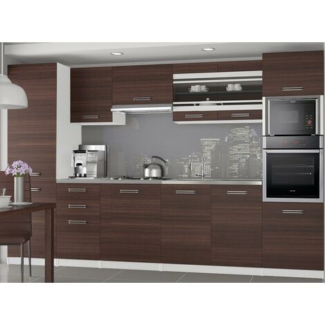 KNOX Cucina Componibile Completa + Lineare L 300cm 8 pz Piano di lavoro INCLUSO Set di mobili da cucina - Castagno