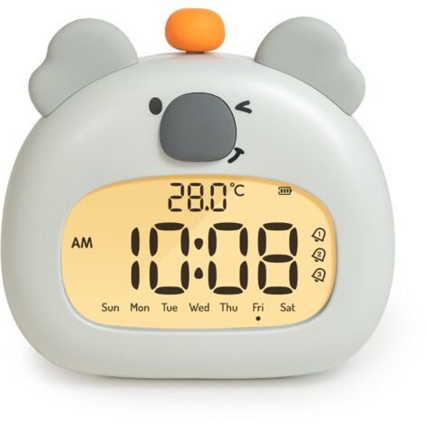 Koala Réveil Enfant Réveil de Chevet avec Koala Veilleuse Affichage LED Numérique 3,15 Pouces Trois Alarmes Mode Week-End Date Heure Température Rechargeable Décoration pour Chambre de Bébé
