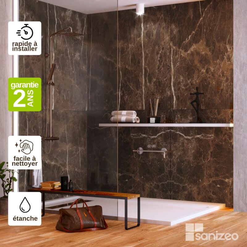 Lot de 2 Panneaux d'Habillage pour Douche et Baignoire, L120l1200.4 cm, effet marbre marron, Emperador by sanizéo