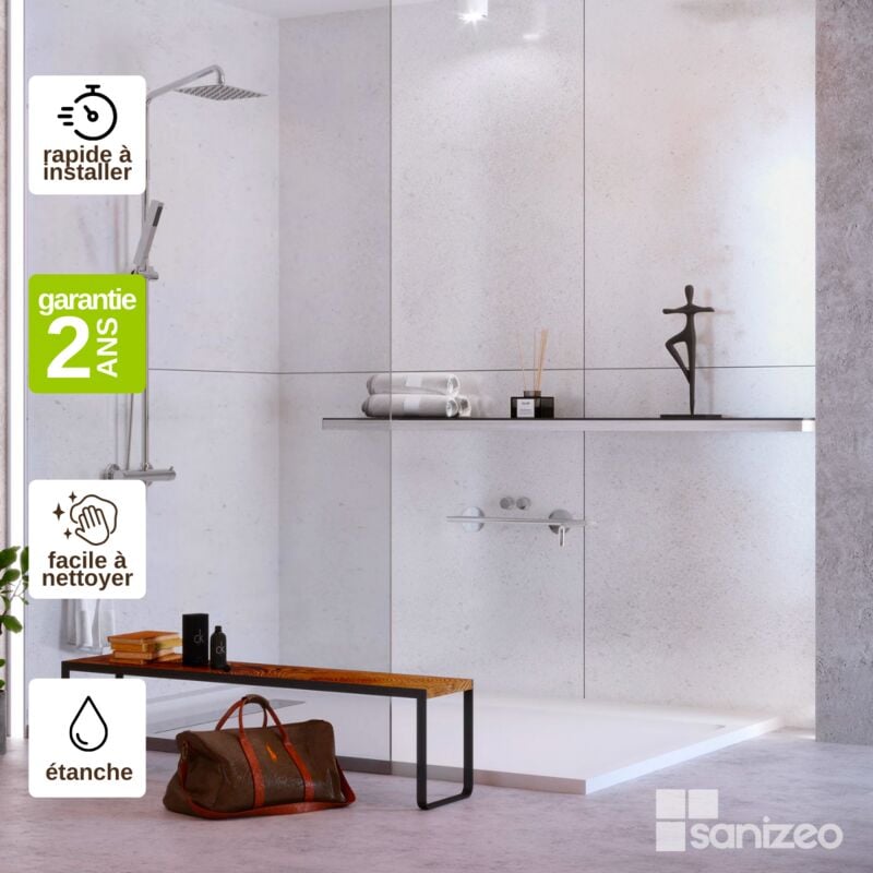 Lot de 2 Panneaux d'Habillage pour Douche et Baignoire, L120l1200.4 cm, effet minéral blanc, Verona White by sanizéo