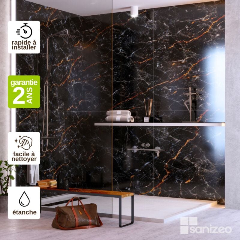 Kobertin-compact - Lot de 2 Panneaux d'Habillage pour Douche et Baignoire, L120l1200.4 cm, effet marbre gris, Promise by sanizéo