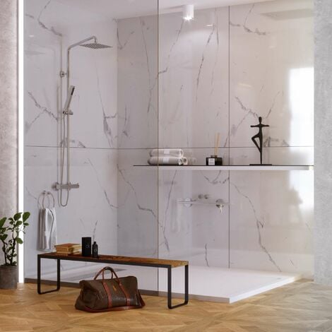 KOBERT IN - Kit de 2 panneaux muraux douche, 120x120 cm, série Mud White effet marbre blanc