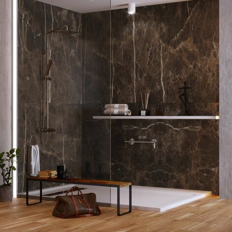 KOBERT IN, Kit de 2 panneaux muraux douche, effet marbre marron, 120x120 cm, Emperador