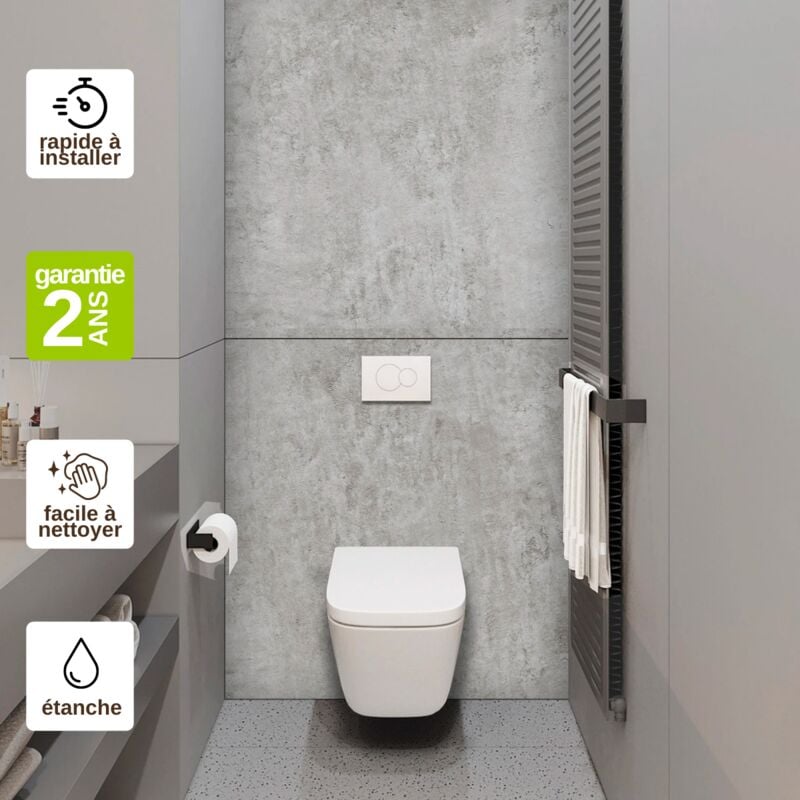 Panneau Habillage wc suspendu , L120l1200.4 cm, effet béton, Urban Concrete by sanizéo