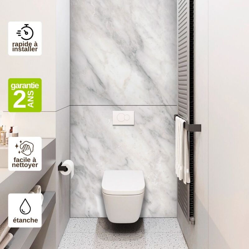 Panneau Habillage wc suspendu , L120l1200.4 cm, effet marbre gris, Versilia by sanizéo