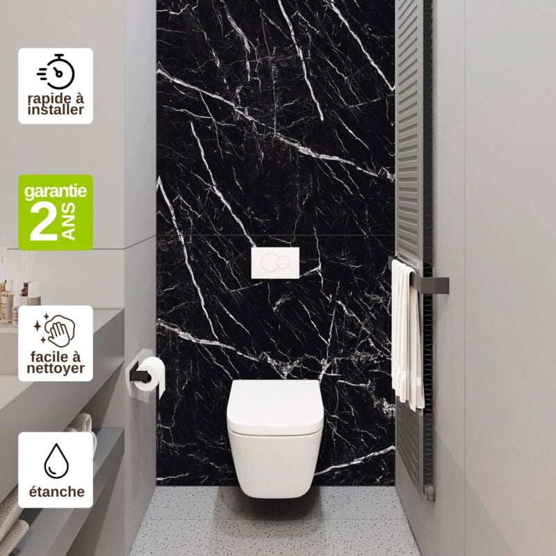 Panneau Habillage wc suspendu , L120l1200.4 cm, effet marbre noir, Infinite Black by sanizéo