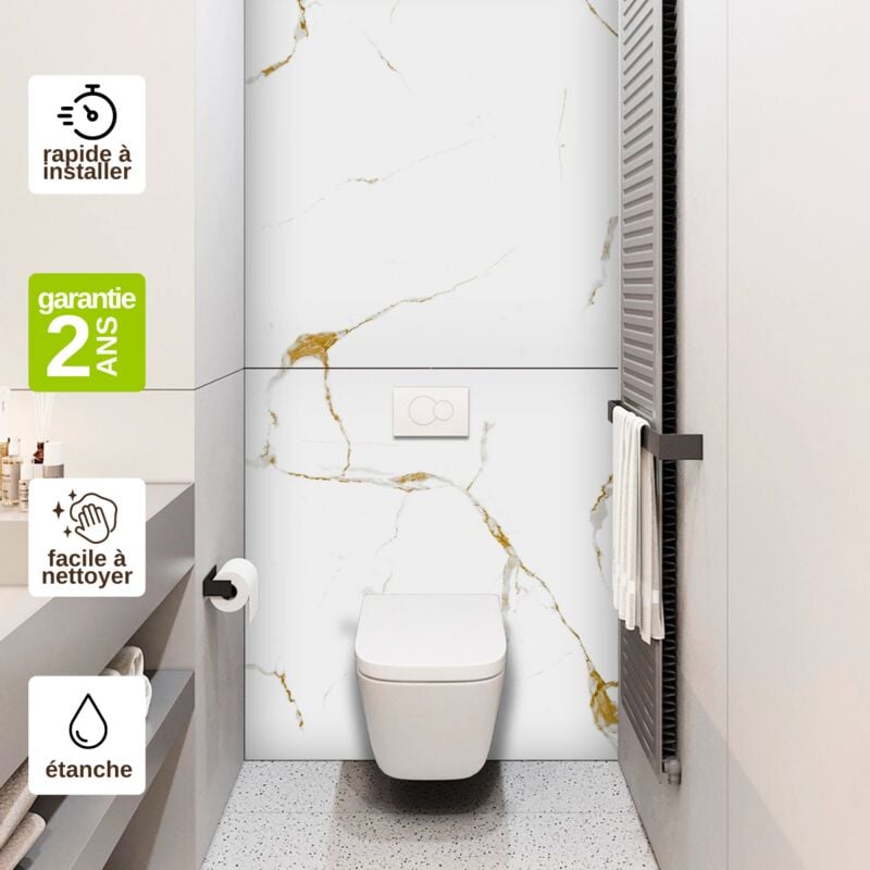 Panneau Habillage wc suspendu , L120l1200.4 cm, effet doré, Calacatta gold by sanizéo
