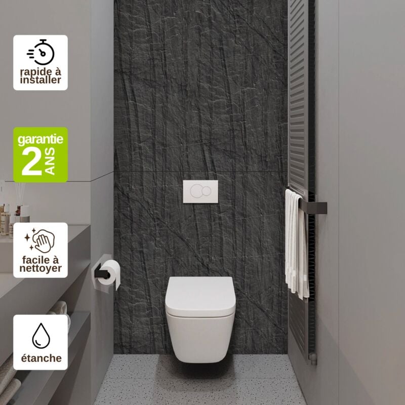 Panneau Habillage wc suspendu , L120l1200.4 cm, effet effet pierre noire, Manson by sanizéo