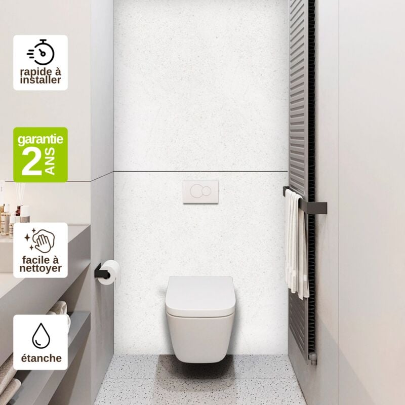 Panneau Habillage wc suspendu , L120l1200.4 cm, effet minéral blanc, Verona White by sanizéo