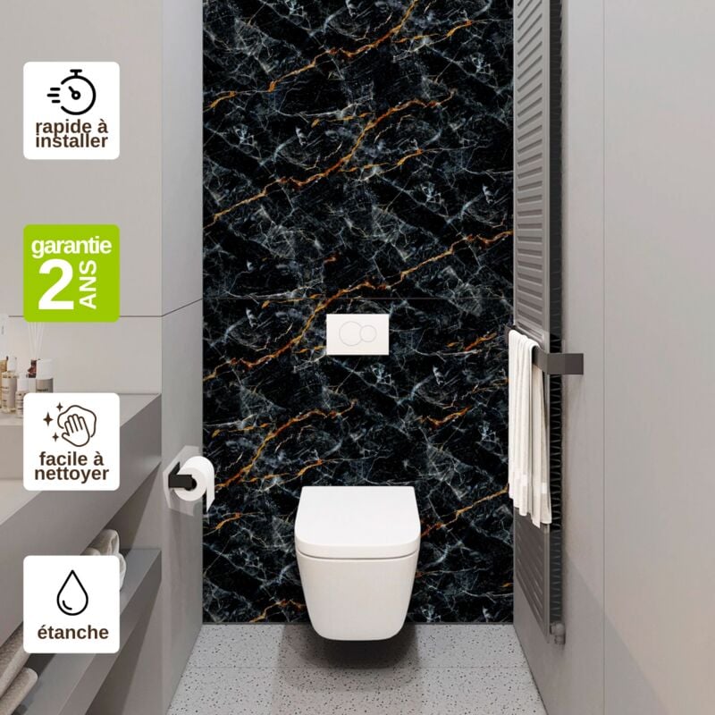 Panneau Coffrage WC suspendu , L120l1200.4 cm, effet marbre gris, Promise by SANIZÉO