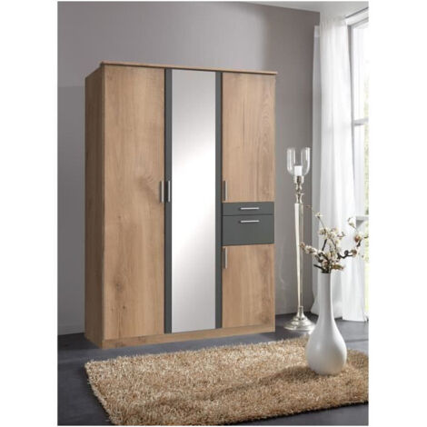 KOBLENZ Armoire de chambre - Contemporain - Decor chene et gris graphite - L 135 cm