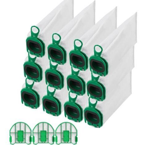 Kobold VB100,Lot de 12 sacs d'aspirateur en microfibre non-tissée de qualité,Sacs d'Aspirateur pour Vorwerk avec 3 Filtre moteur pour Vorwerk Kobold VB100