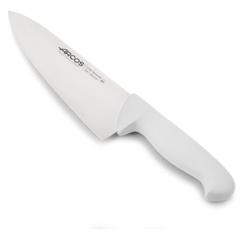 Kochmesser Arcos 2900 - Prof  290724 aus Nitrum-Edelstahl und mango ergonomisches weißes Polypropylen mit 20 cm Klinge, Vitrine.