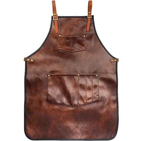 Kochschürze für Damen und Herren, wasserdichte Lederschürze mit Taschen, gekreuzten Riemen für Küche, Grillen, Kochen, Barbier, Barista, Arbeitsschürze (Stil 1)