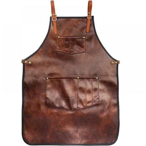 Kochschürze für Herren und Damen, wasserdichte Lederschürze mit Taschen und Kreuzträgern für Küche, Grillen, Kochen, Friseur, Barista, Handwerksschürze