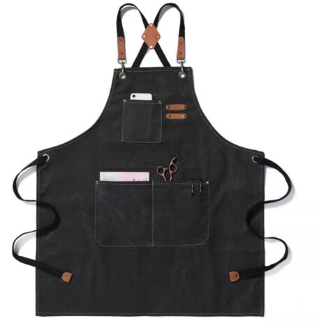 Kochschürzen für Damen und Herren mit großen Taschen, robuste, verstellbare Arbeitsschürze aus Baumwoll-Canvas mit gekreuztem Rückenteil