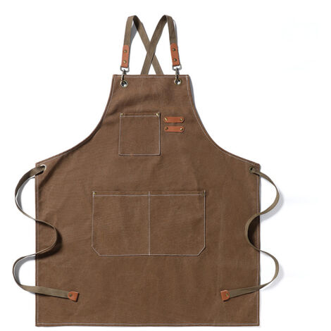Kochschürzen für Damen und Herren mit großen Taschen, robuste, verstellbare Arbeitsschürze aus Baumwoll-Canvas mit gekreuztem Rückenteil