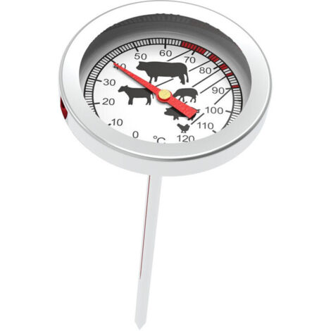 Kochthermometer aus Edelstahl mit grafischer Skala von 0-120°C zum Backen, Räuchern und Kochen von Fleisch