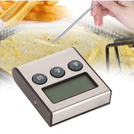 Kochthermometer mit digitaler LCD-Timeranzeige (°C/°F), Grillthermometer mit Sonde, schwarzes ABS-Gehäuse, 96 g, 7 x 6,5 x 2 cm