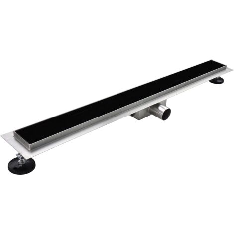 KODY Caniveau de douche L.100 cm verre noir et acier inoxydable, siphon anti-odeurs, drainage performant