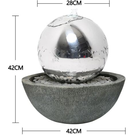 Köhko 30 cm Kugelbrunnen 21008 aus Edelstahl mit LED-Beleuchtung und Harzbecken